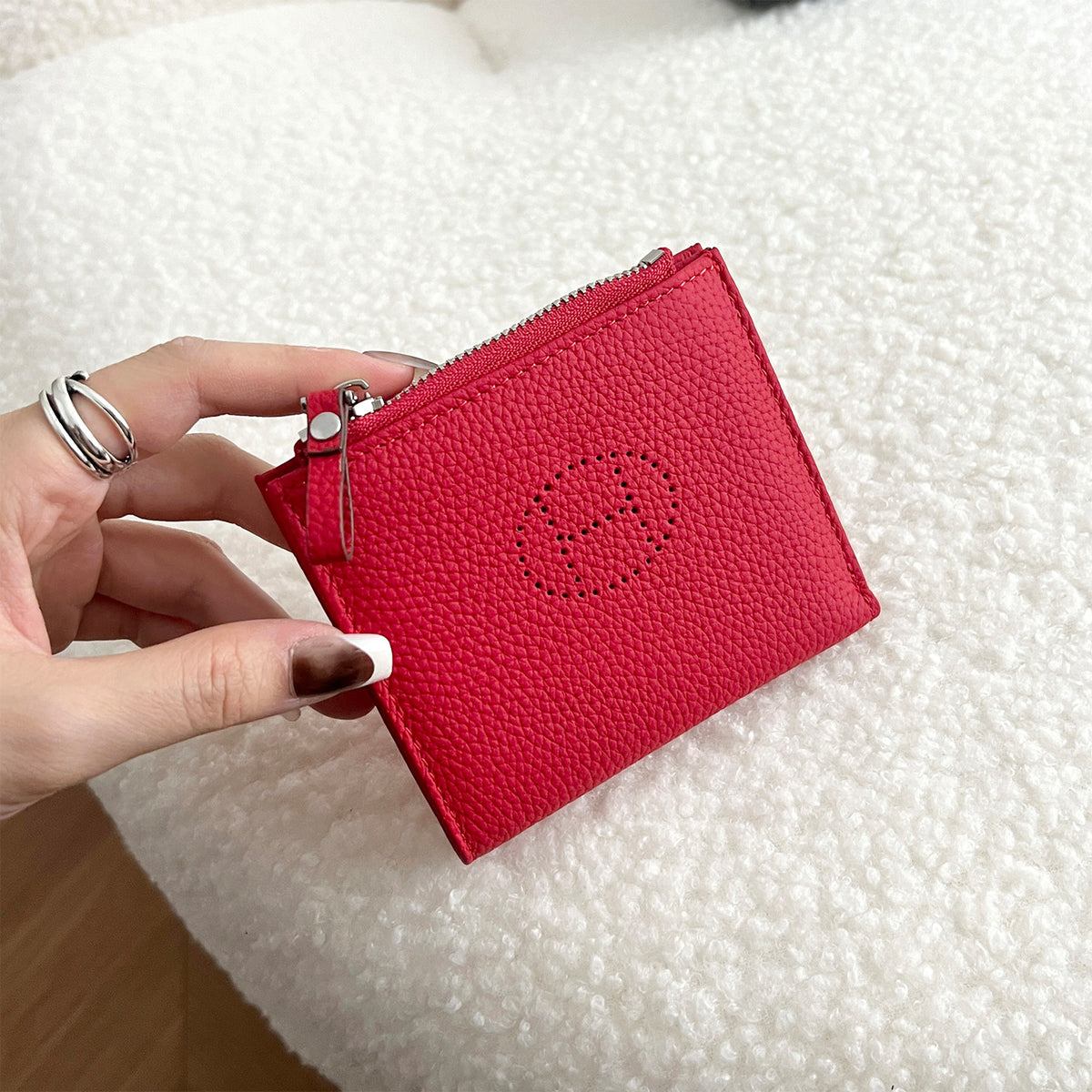 Female Short One Hollow Mini Cowhide Card Holder