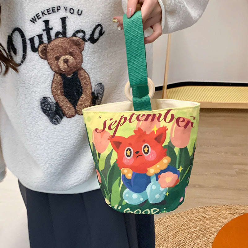 Cartoon Canvas Female Lunch Box Ethnic Handbags