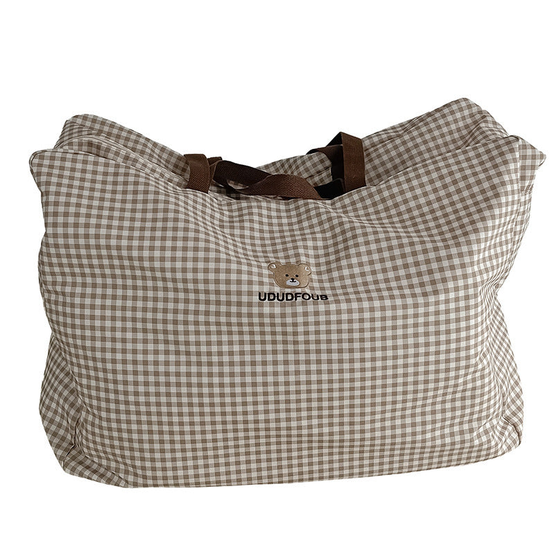 Slouchy Large Capacity Plaid Maternity Cotton Travel Bags