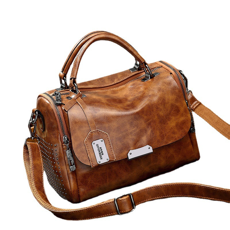 Women's Fashion Retro Oil Waxed Leather Portable Handbags