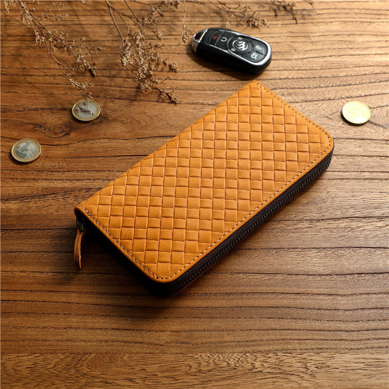 Men's Cowhide Large Capacity Real Long Zipper Handbags