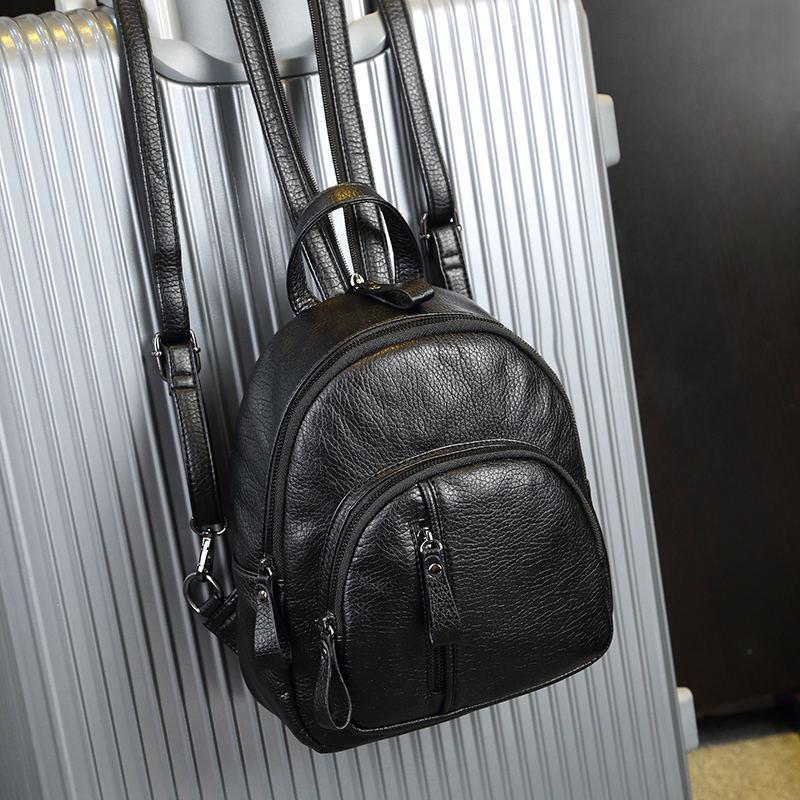 Women's Korean Fashionable Zipper Soft Leather Waterproof Backpacks