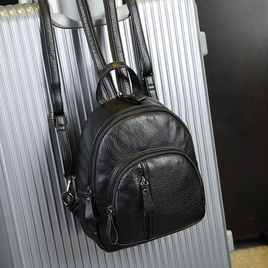 Women's Korean Fashionable Zipper Soft Leather Waterproof Backpacks