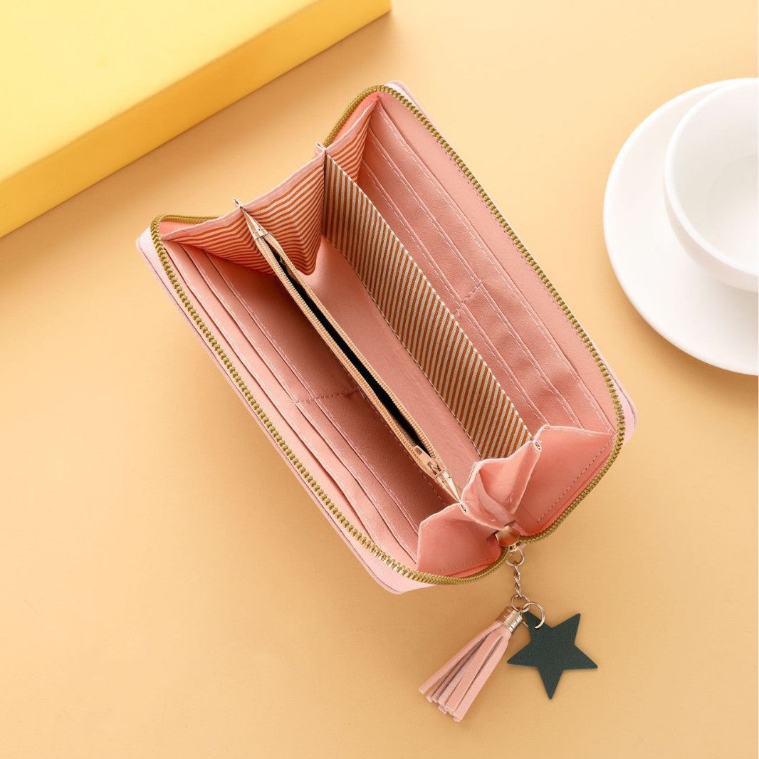 Long Love Korean Style Tassel Embroidered Ladies Wallets