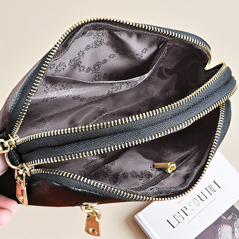 Women's Leather Mobile Hand Carrying Double Compartment Purses