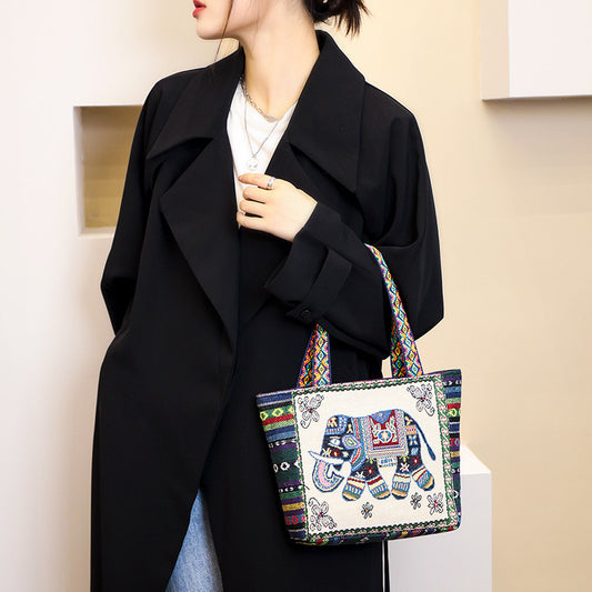Women's Style Canvas Outing Double-sided Woven Durable Handbags