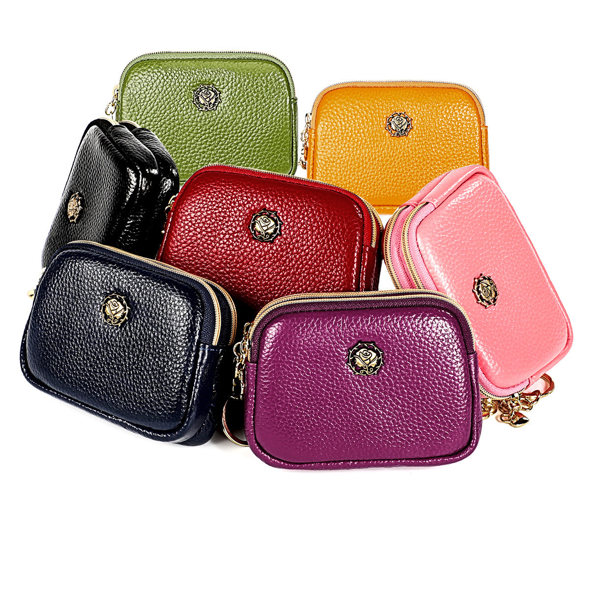 Women's Mini Cowhide Simple Double Zipper Cute Coin Purses