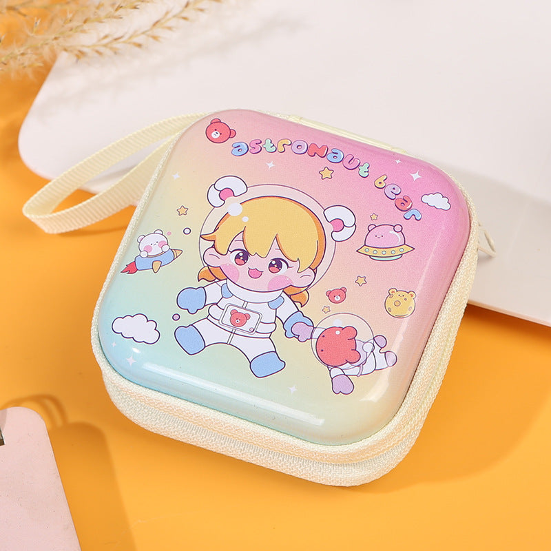 Children's Tinplate Creative Cartoon Earphone Zipper Data Cable Coin Purses