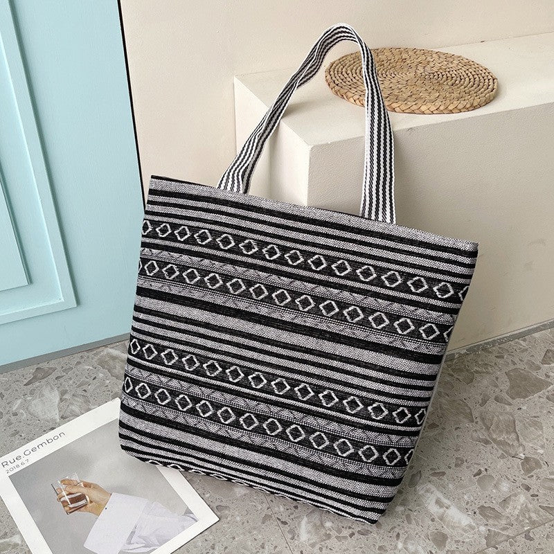 Women's Ethnic Style Canvas Large Jacquard Embroidered Elephant Versatile Shoulder Bags