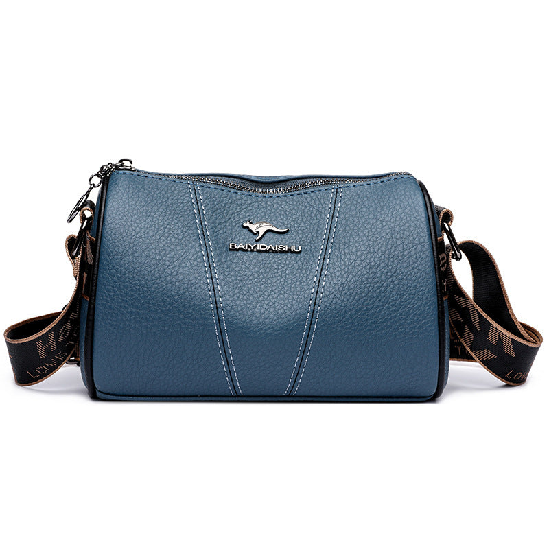 Women's Leather Boston Pillow Wide Strap Large Women's Shoulder Bag