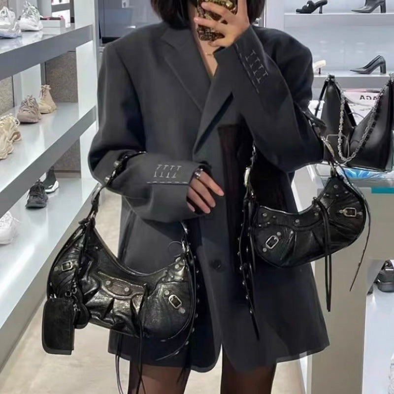 Women's Motorcycle Underarm Rivet Tassel Three-in-one January Crossbody Bags