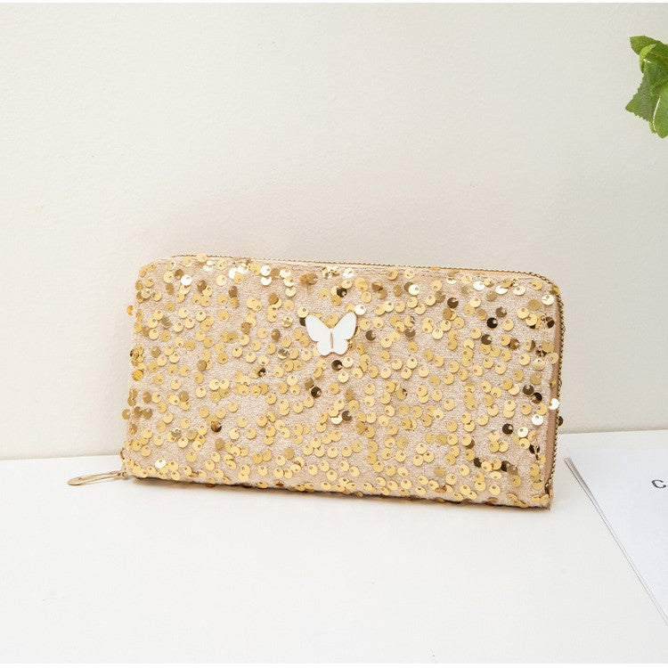 Unique Long Butterfly Fashion Sequin Clutch Ladies Wallet