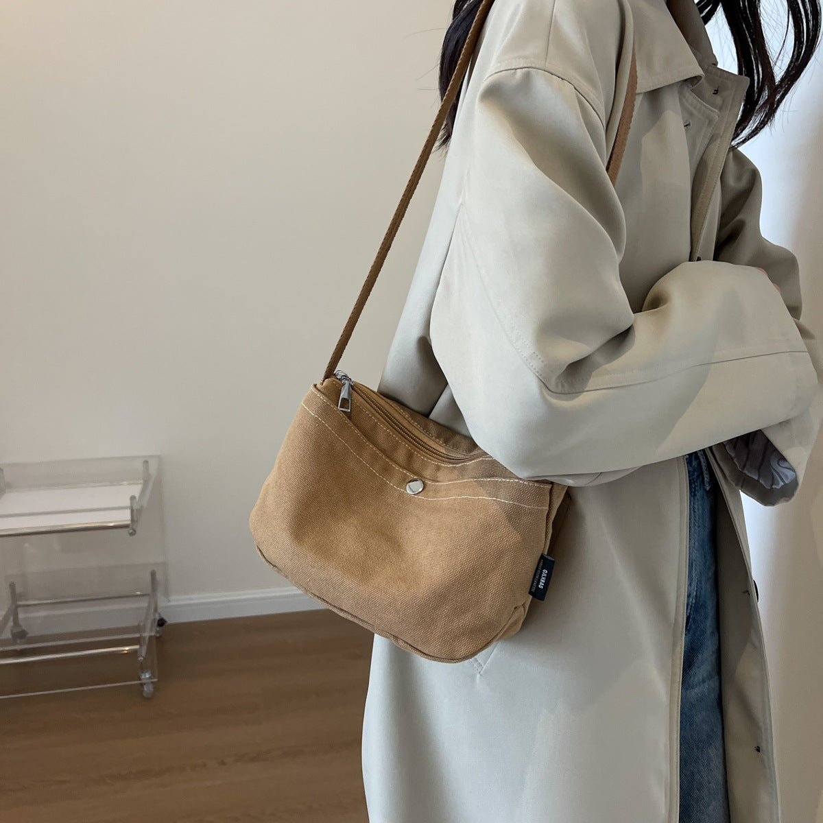 Canvas Mobile Simple Solid Color Cloth Women's Messenger Bag