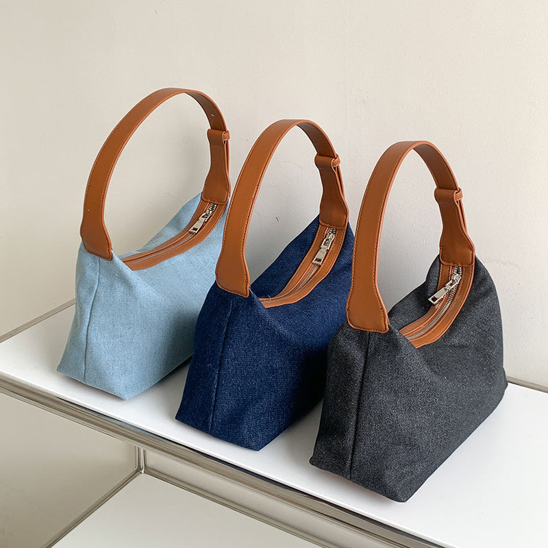 Women's Korean Style Stitching Denim High Sense Niche Personality Soft Women's Shoulder Bag