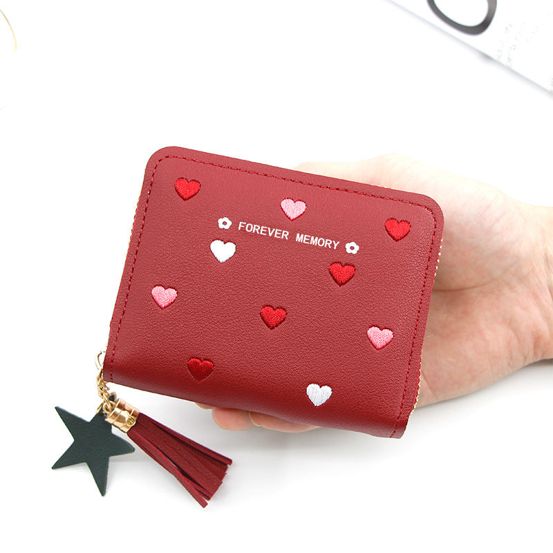 Women's Korean Style Short Cute Zipper Heart-shaped Simple Coin Purses