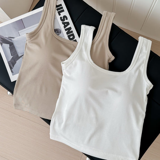 Wide Shoulder Strap Vest Cotton Underwear Fixed Integrated Coaster Bras