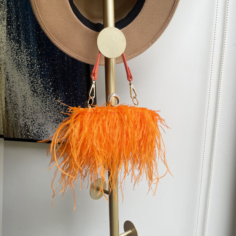 Women's Retro Rose Red Ostrich Feather Box Handbags