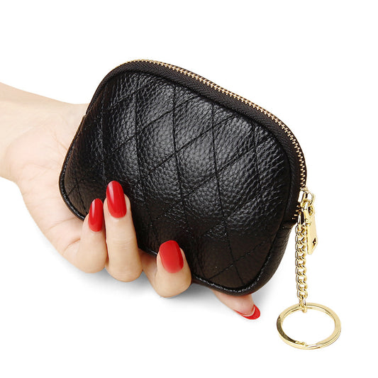 Women's First Layer Cowhide Zipper Fashion Diamond Coin Purses