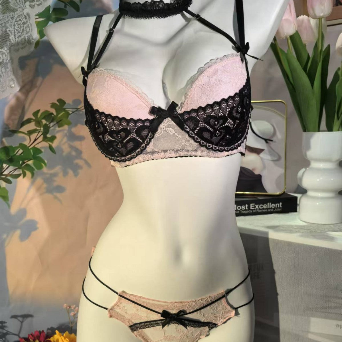Pure Desire Bow Halter Cotton Cup Steel Lingerie Sets