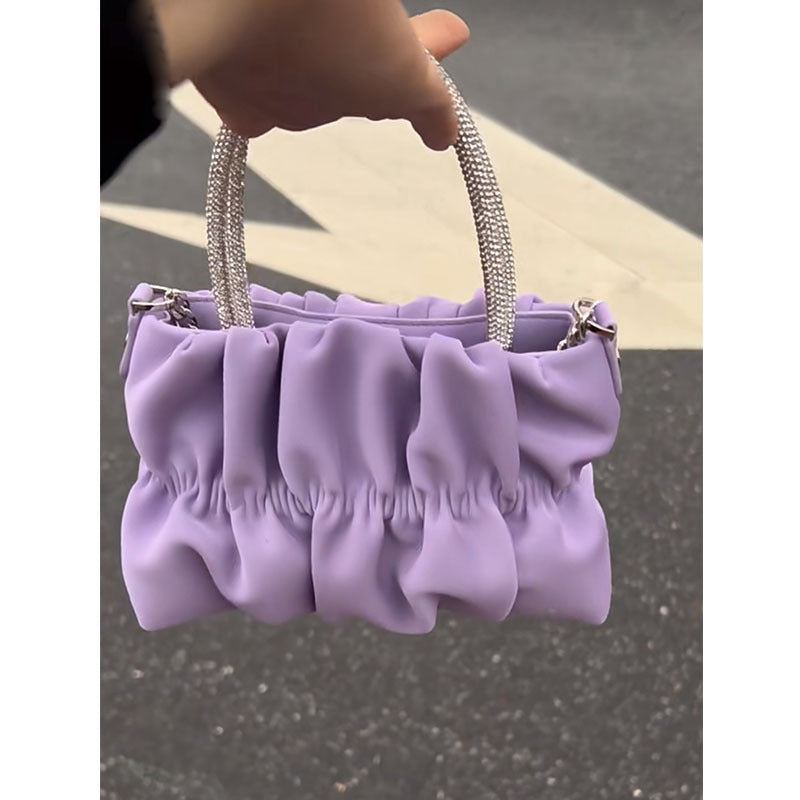 Women's Rhinestone Early Spring Candy Color Pleated Handbags