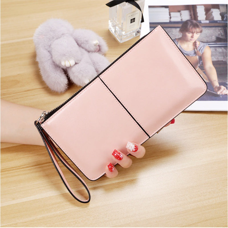 Women's Zipper Hasp Korean Style Large Capacity Oil Wax Leather Ladies Wallet