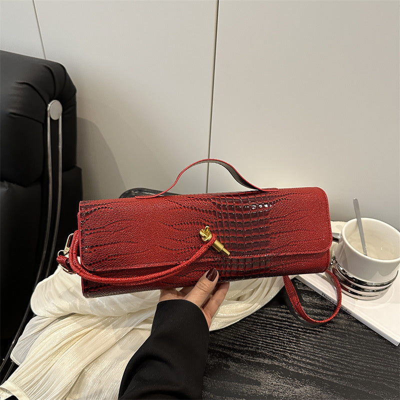 Women's Style Texture Horizontal Version Trendy Crocodile Pattern Large Capacity Retro Women's Shoulder Bag