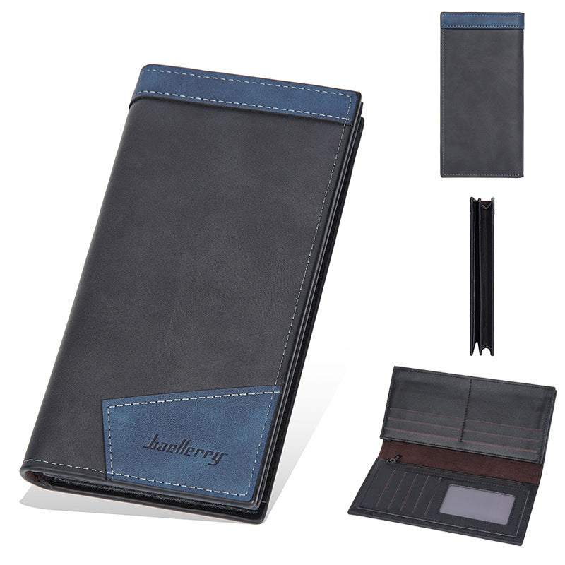 Men's Long Business Multiple Slots Zipper Contrast Men's Wallet