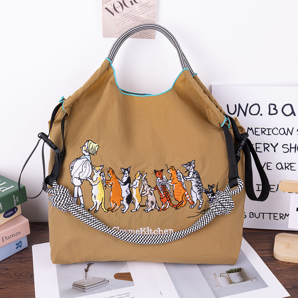 Environmental Protection Embroidery Shopping Nylon Cloth Flower Hand-held Minority Bags