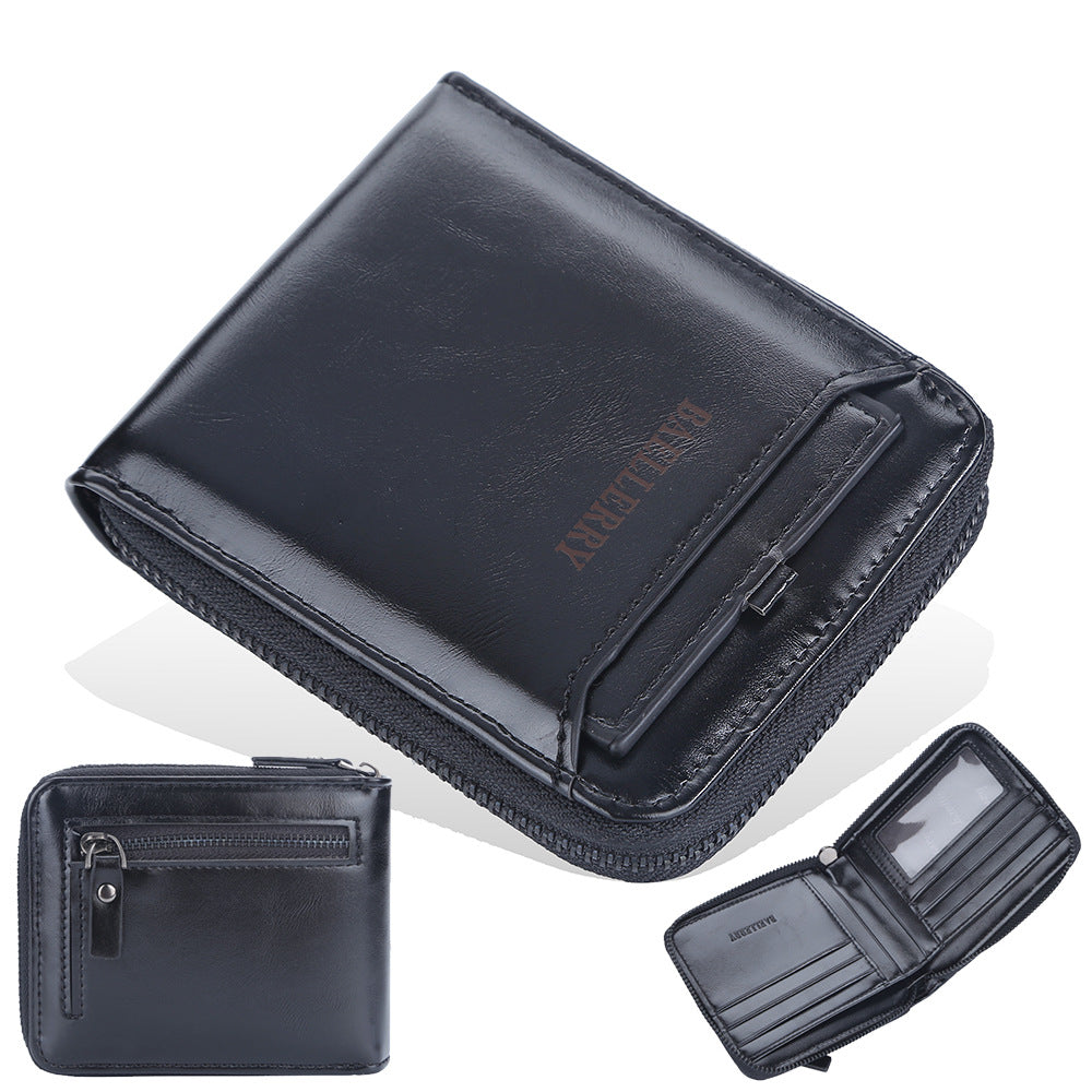 Men's Short Retro Multi Slots Zipper Green Men's Wallet