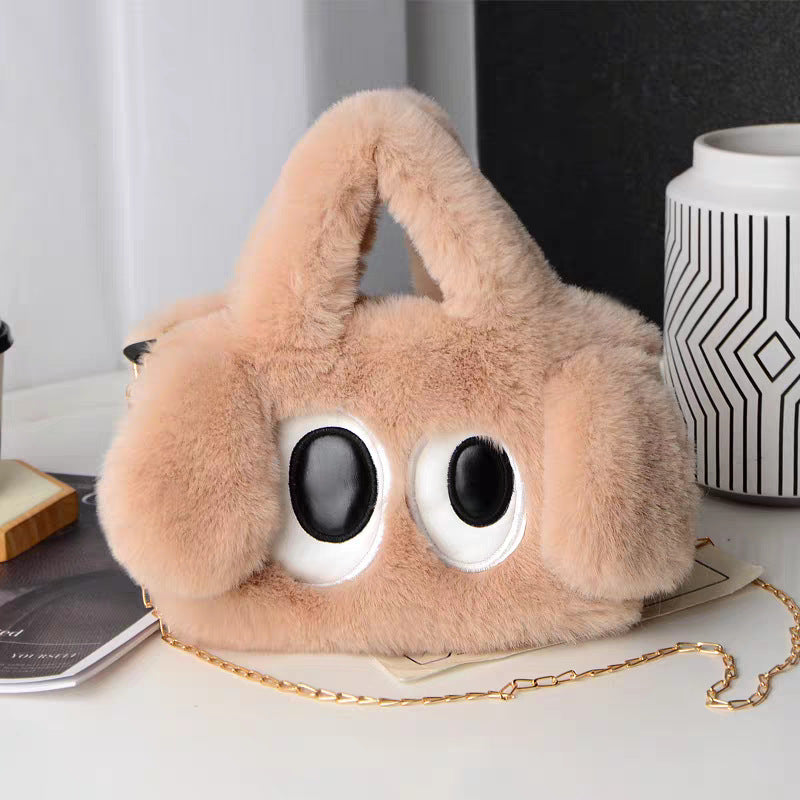 Women's Big Eye Dog Plush Cute Cartoon Portable Large Small Square Bags