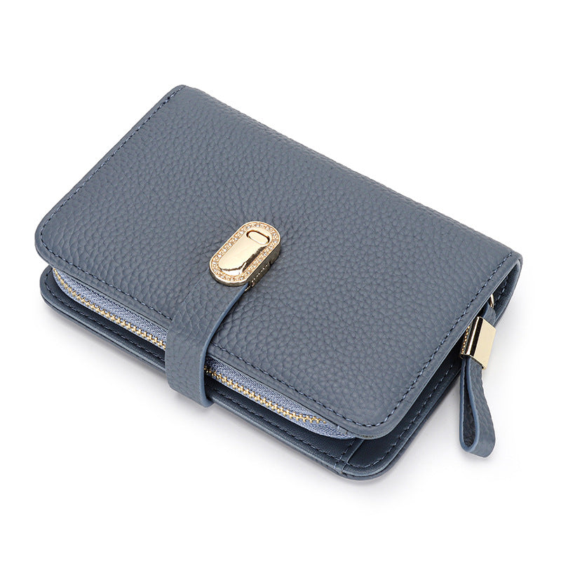 Women's Short Leather Zipper Multi Slots Large Capacity First Layer Ladies Wallet