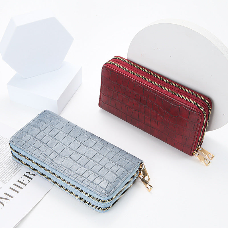 Women's Fashion Crocodile Pattern Double Zip Clutch Ladies Wallet