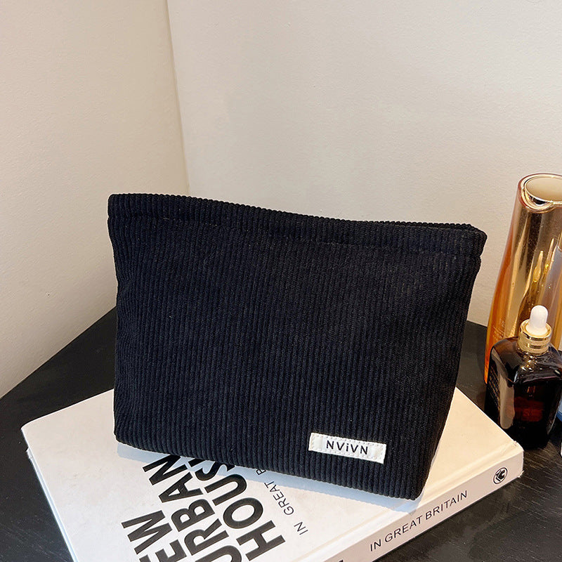 Women's Corduroy Solid Color Large Capacity Buggy Wash Cosmetic Bags