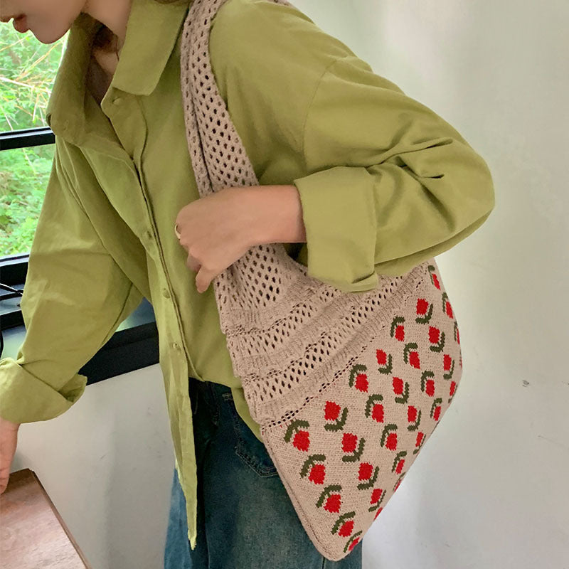 Women's Knitted Flower Vintage Mesh Hollow Out Women's Shoulder Bag
