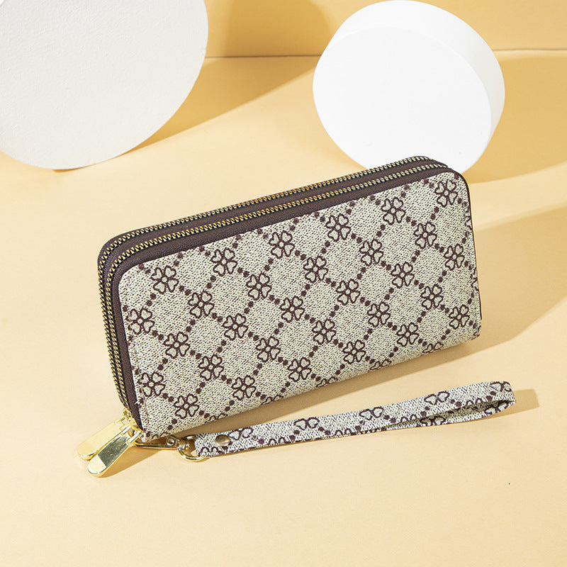 Women's Four-leaf Clover Printed Popular Double Zipper Ladies Wallets