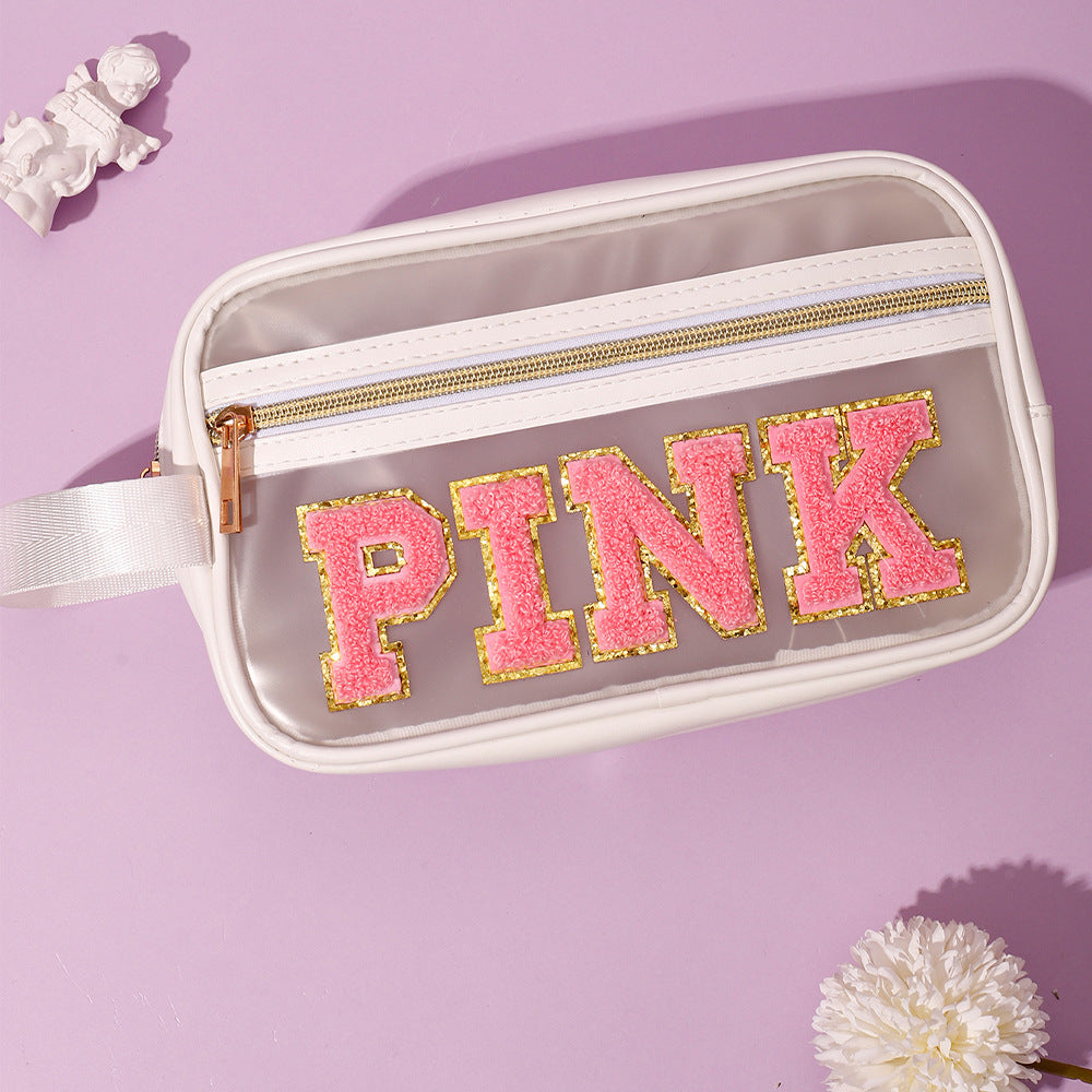 Transparent Hand Embroidered Letter Portable Cosmetics Bags