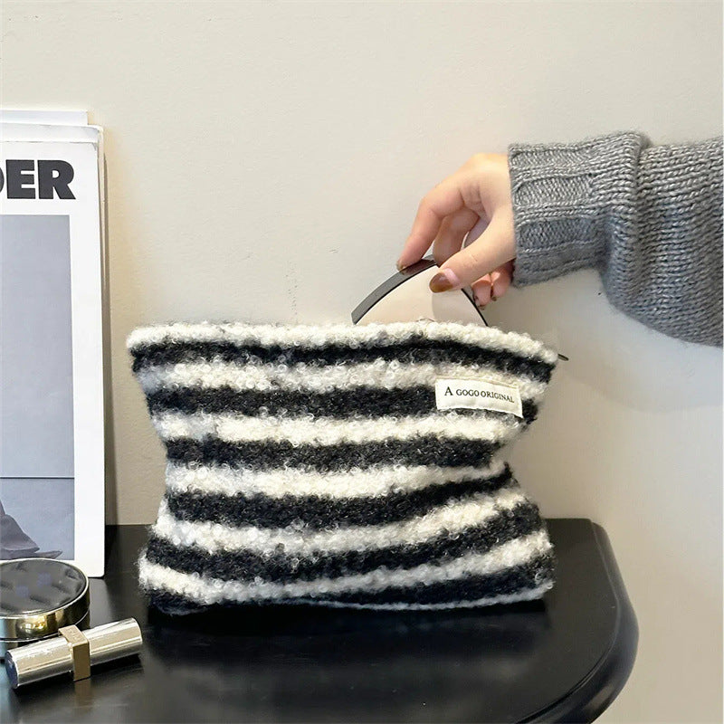 Striped Contrast Color Large Capacity Portable Makeup Bag