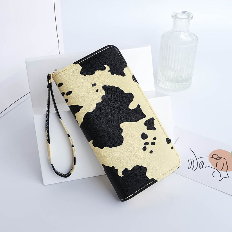 Women's Korean Style Contrast Color Cows Pattern Long Horizontal Ladies Wallet