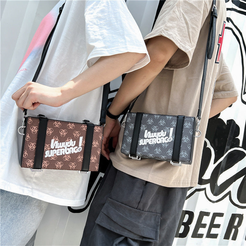 Men's Korean Style Trendy Printed Box Crossbody Bags