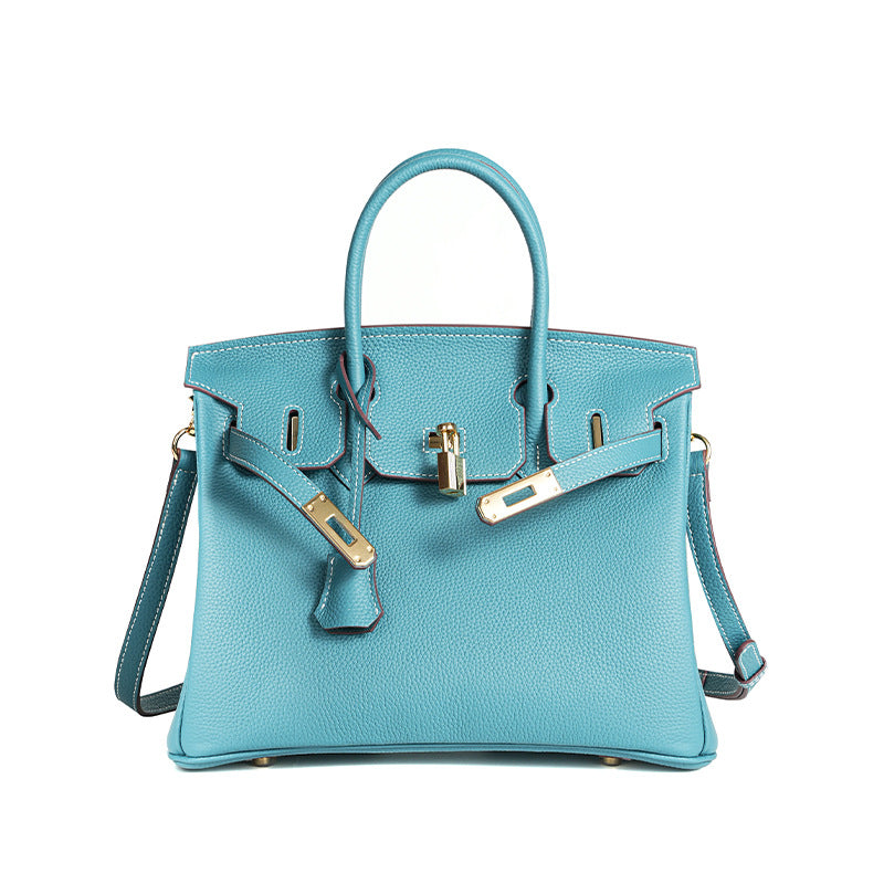 Women's Line First Layer Cowhide Handmade Litchi Grain Handbags