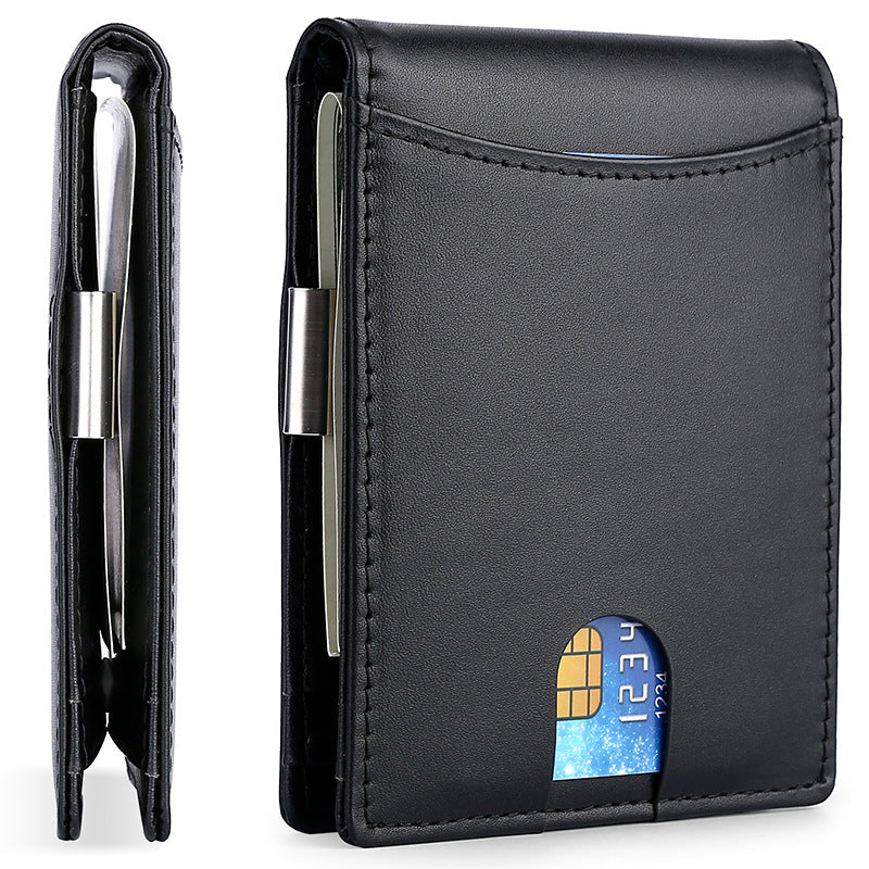 Men's Leather Swiping Dollar Carbon Fiber Pattern Men's Wallet