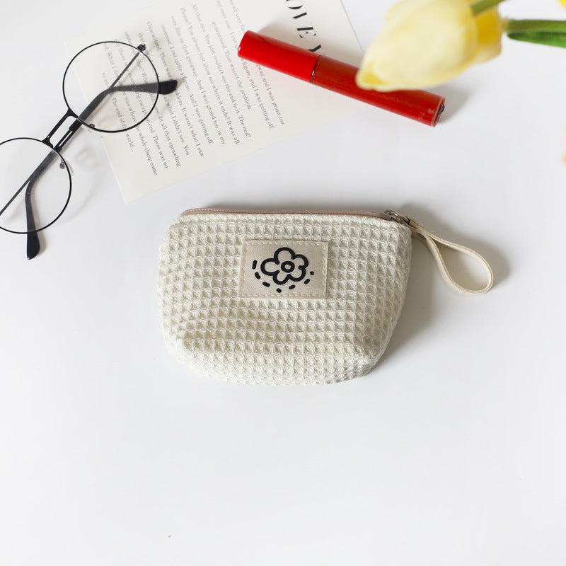 Cute Simple Waffle Storage Portable Wrist Cosmetic Bags