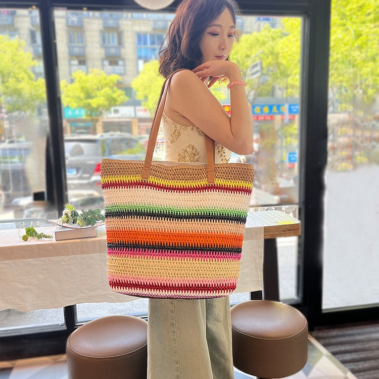 Color Handmade Environmental Protection Toilet Paper Straw Seaside Women's Shoulder Bag