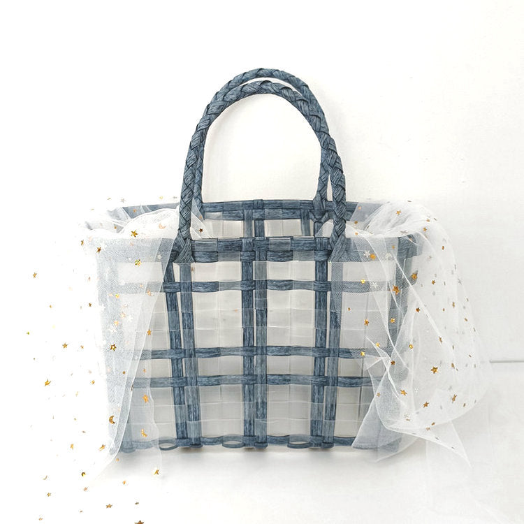 Women's Plastic Woven Star Moon Yarn Decorative Hand Gift Basket Handbags
