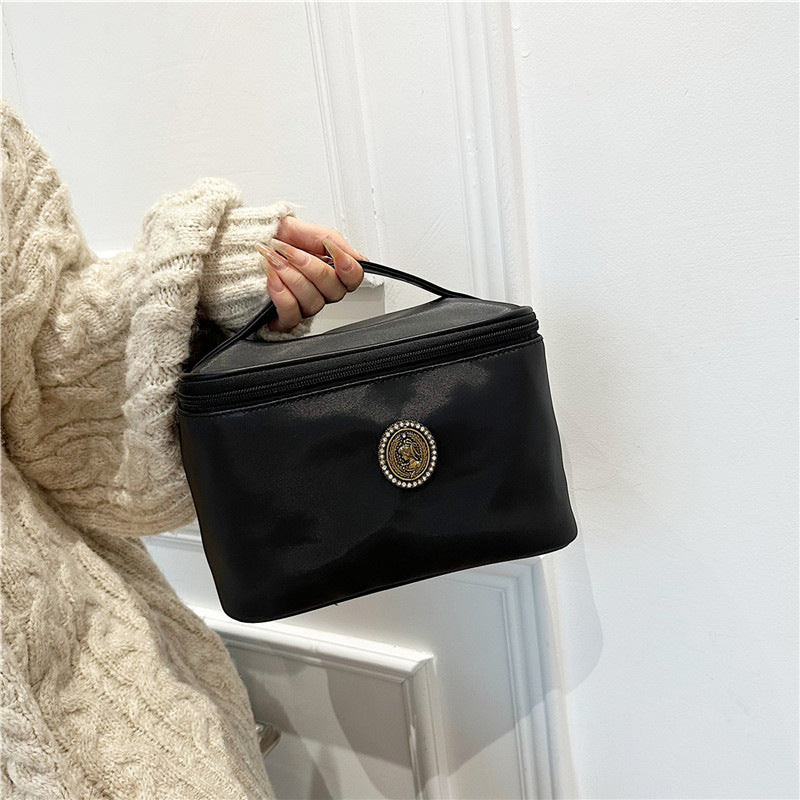 Black Head Solid Color Portable Toiletry Makeup Bag