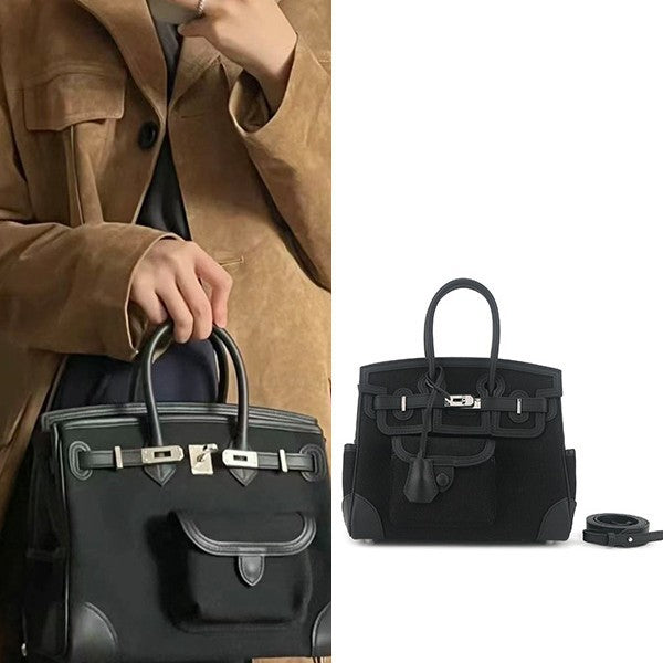 Canvas Cowhide Pocket Fashion Large Capacity Women's Shoulder Bag
