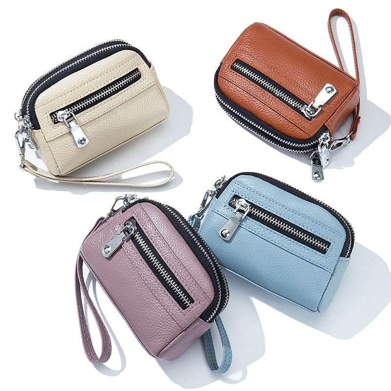 Women's Mini Genuine Leather Large Capacity Double Zipper Coin Purses