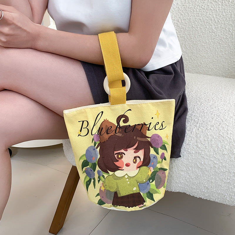 Cartoon Canvas Female Lunch Box Ethnic Handbags