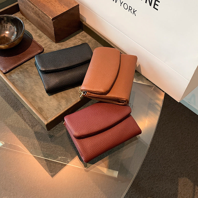 Women's Litchi Pattern Short Folding Large Capacity Card Holder