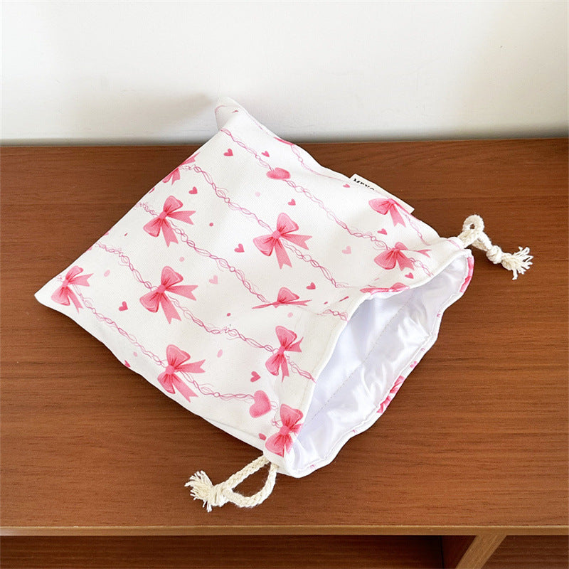 Girly Heart Bowknot Portable Storage Fabric Makeup Bag